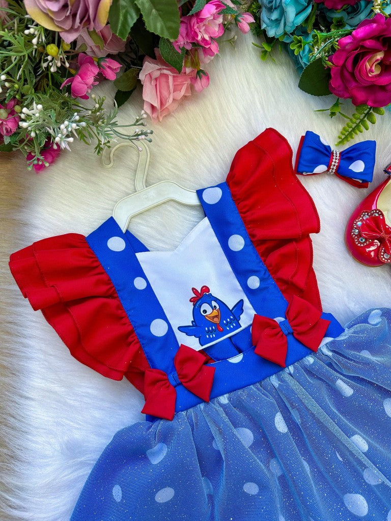 Romper/Vestido Princesa Galinha Pintadinha Azul e Vermelho - Leveza e Elegância para Meninas | Bebeloo Kids