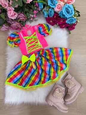 Conjunto Junino Banana Club Luxo Manu Rosa Neon - Estilo Delicado para o Dia a Dia | Bebeloo Kids
