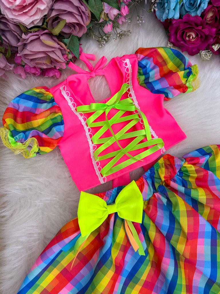 Conjunto Junino Banana Club Luxo Manu Rosa Neon - Estilo Delicado para o Dia a Dia | Bebeloo Kids