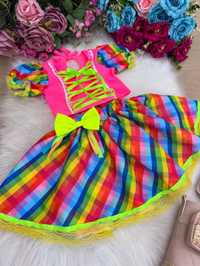 Conjunto Junino Banana Club Luxo Manu Rosa Neon - Estilo Delicado para o Dia a Dia | Bebeloo Kids