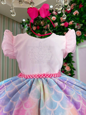 Vestido Ysa Kids Tematico Sereia - Fundo do Mar Rosa - Leveza e Elegância para Meninas | Bebeloo Kids