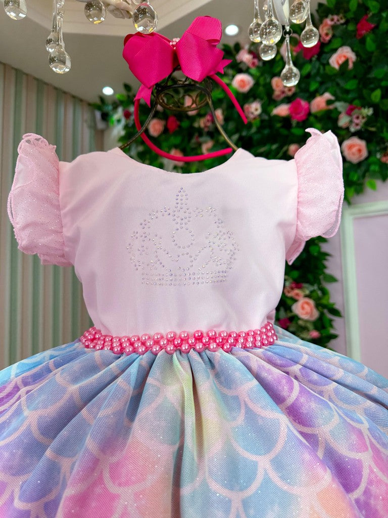 Vestido Ysa Kids Tematico Sereia - Fundo do Mar Rosa - Leveza e Elegância para Meninas | Bebeloo Kids