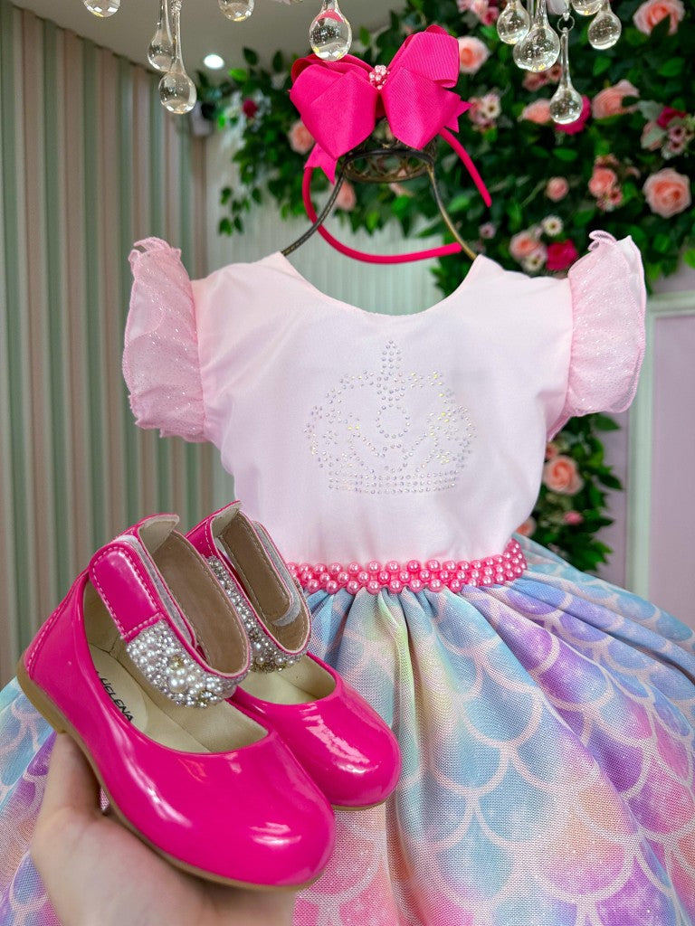 Vestido Ysa Kids Tematico Sereia - Fundo do Mar Rosa - Leveza e Elegância para Meninas | Bebeloo Kids