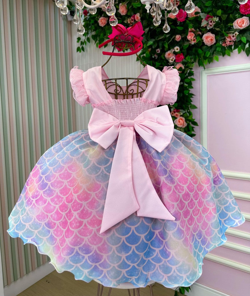 Vestido Ysa Kids Tematico Sereia - Fundo do Mar Rosa - Leveza e Elegância para Meninas | Bebeloo Kids