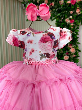 Vestido Menina Bonita Gisele Peito Florido Rosa Chiclete - Leveza e Elegância para Meninas | Bebeloo Kids