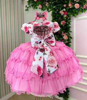 Vestido Menina Bonita Gisele Peito Florido Rosa Chiclete - Leveza e Elegância para Meninas | Bebeloo Kids
