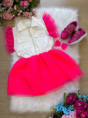 Vestido Blogueirinha Babado Rebeca Rosa Neon - Leveza e Elegância para Meninas | Bebeloo Kids