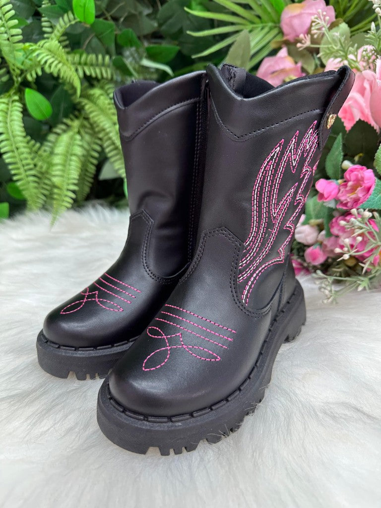 Bota Nilqi Texana Isabella Preto e Pink - Qualidade e Cuidado para os Pequenos | Bebeloo Kids