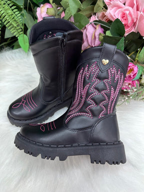Bota Nilqi Texana Isabella Preto e Pink - Qualidade e Cuidado para os Pequenos | Bebeloo Kids