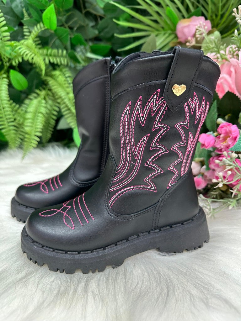 Bota Nilqi Texana Isabella Preto e Pink - Qualidade e Cuidado para os Pequenos | Bebeloo Kids