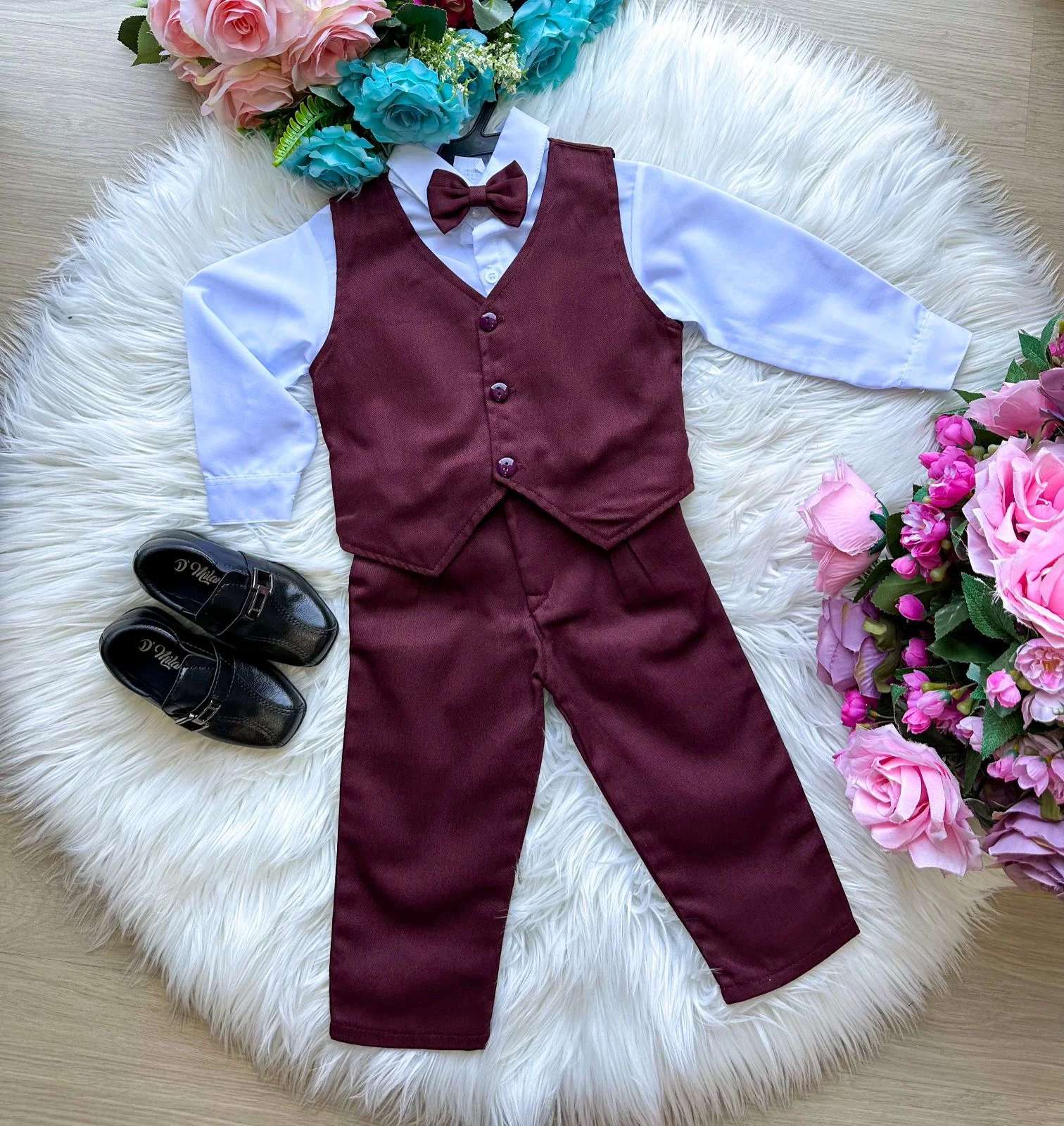 Conjunto Miss Cherry Social Leonardo Colete Marsala - Estilo Delicado para o Dia a Dia | Bebeloo Kids