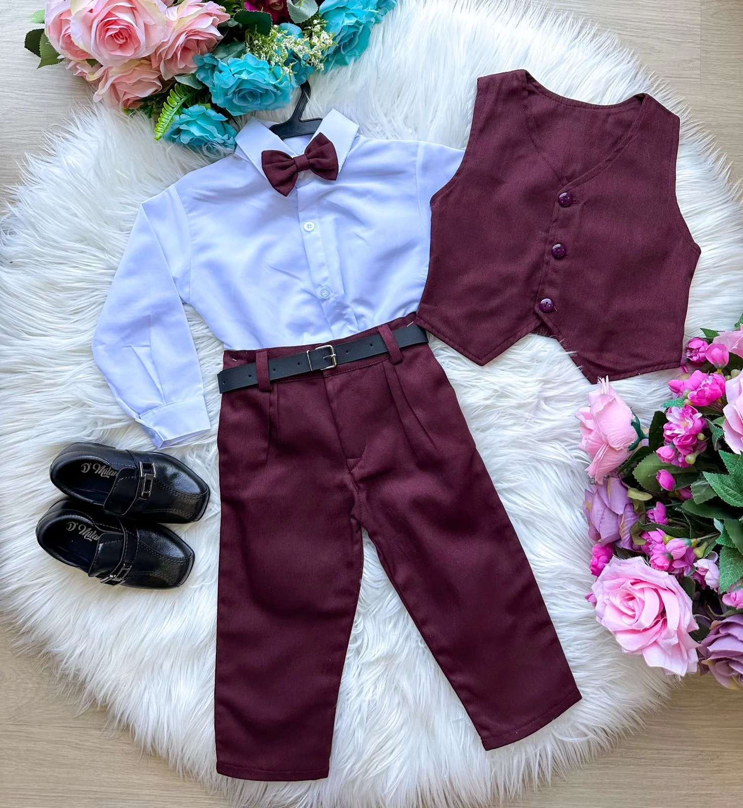 Conjunto Miss Cherry Social Leonardo Colete Marsala - Estilo Delicado para o Dia a Dia | Bebeloo Kids