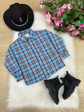 Camisa Xadrez Heitor Azul e Vermelho Junina - Elegância e Conforto para os Pequenos | Bebeloo Kids