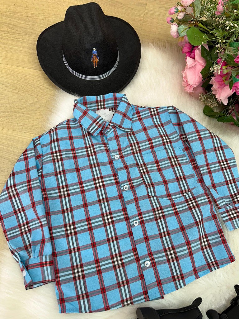 Camisa Xadrez Heitor Azul e Vermelho Junina - Elegância e Conforto para os Pequenos | Bebeloo Kids