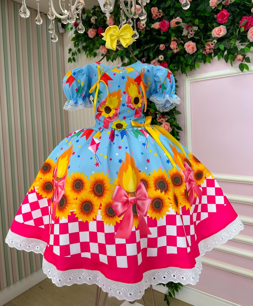 Vestido Marie Junino Luxo Quadrilha das Estrelas Azul - Leveza e Elegância para Meninas | Bebeloo Kids