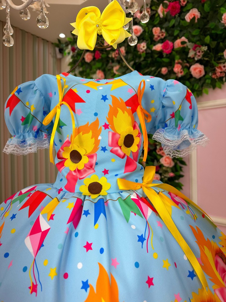 Vestido Marie Junino Luxo Quadrilha das Estrelas Azul - Leveza e Elegância para Meninas | Bebeloo Kids