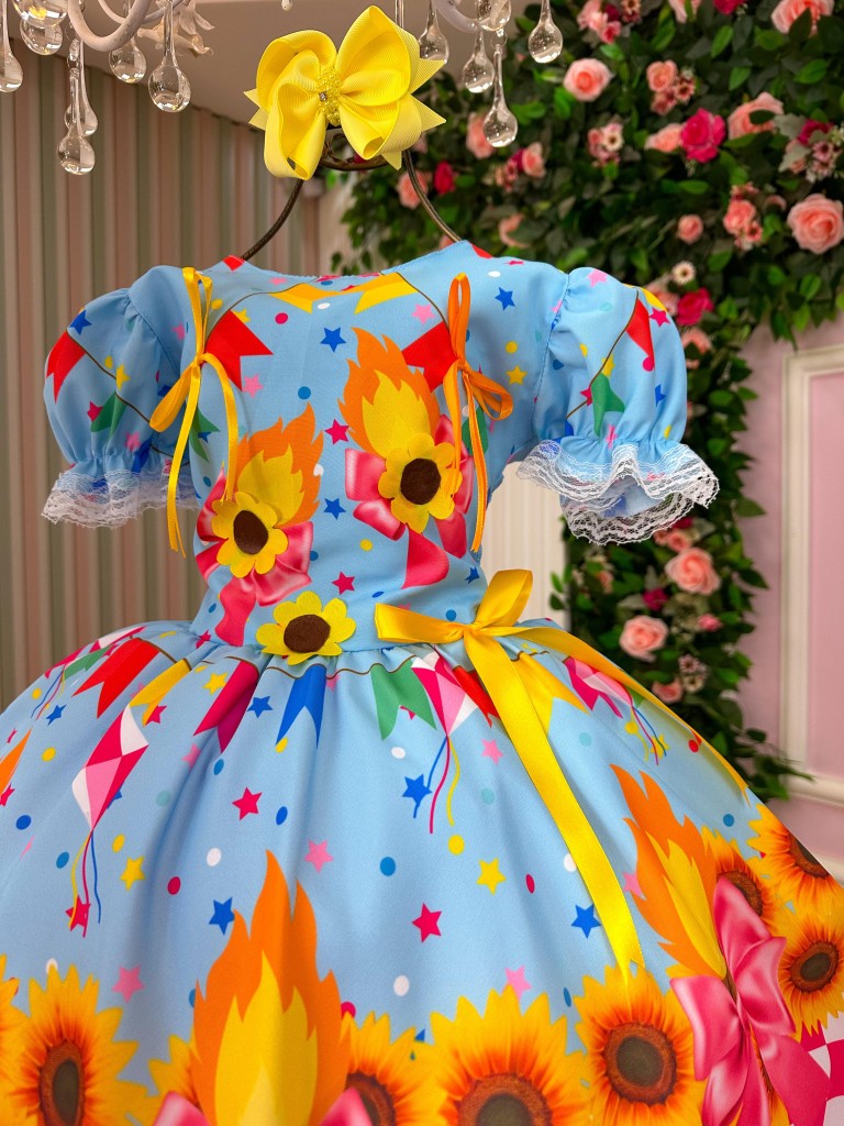 Vestido Marie Junino Luxo Quadrilha das Estrelas Azul - Leveza e Elegância para Meninas | Bebeloo Kids