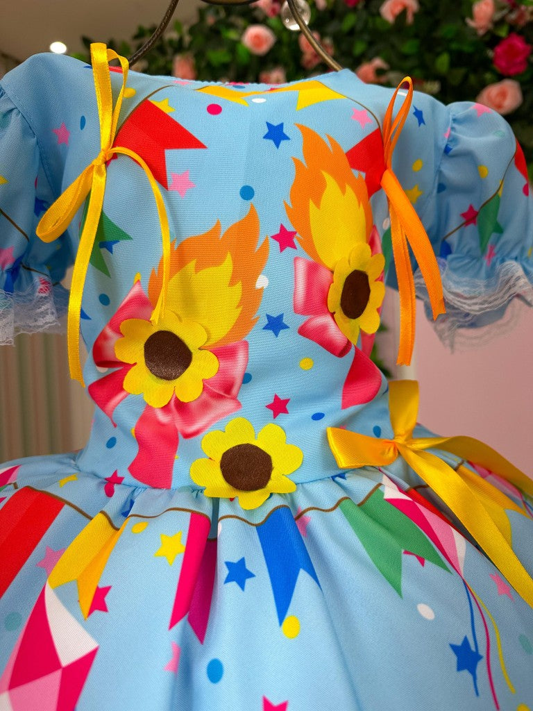 Vestido Marie Junino Luxo Quadrilha das Estrelas Azul - Leveza e Elegância para Meninas | Bebeloo Kids