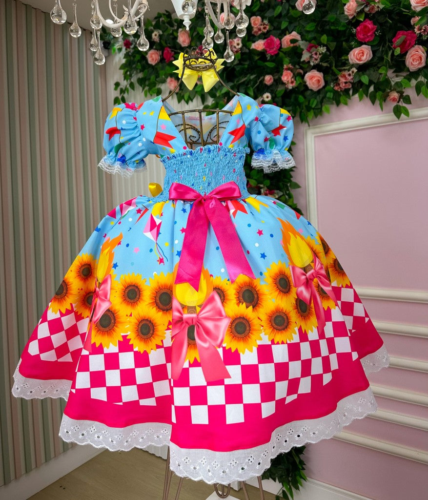 Vestido Marie Junino Luxo Quadrilha das Estrelas Azul - Leveza e Elegância para Meninas | Bebeloo Kids