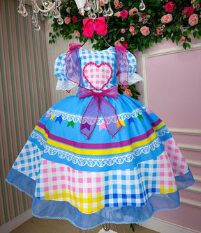 Vestido Marie Junino Luxo Quermesse do Amor Azul - Leveza e Elegância para Meninas | Bebeloo Kids