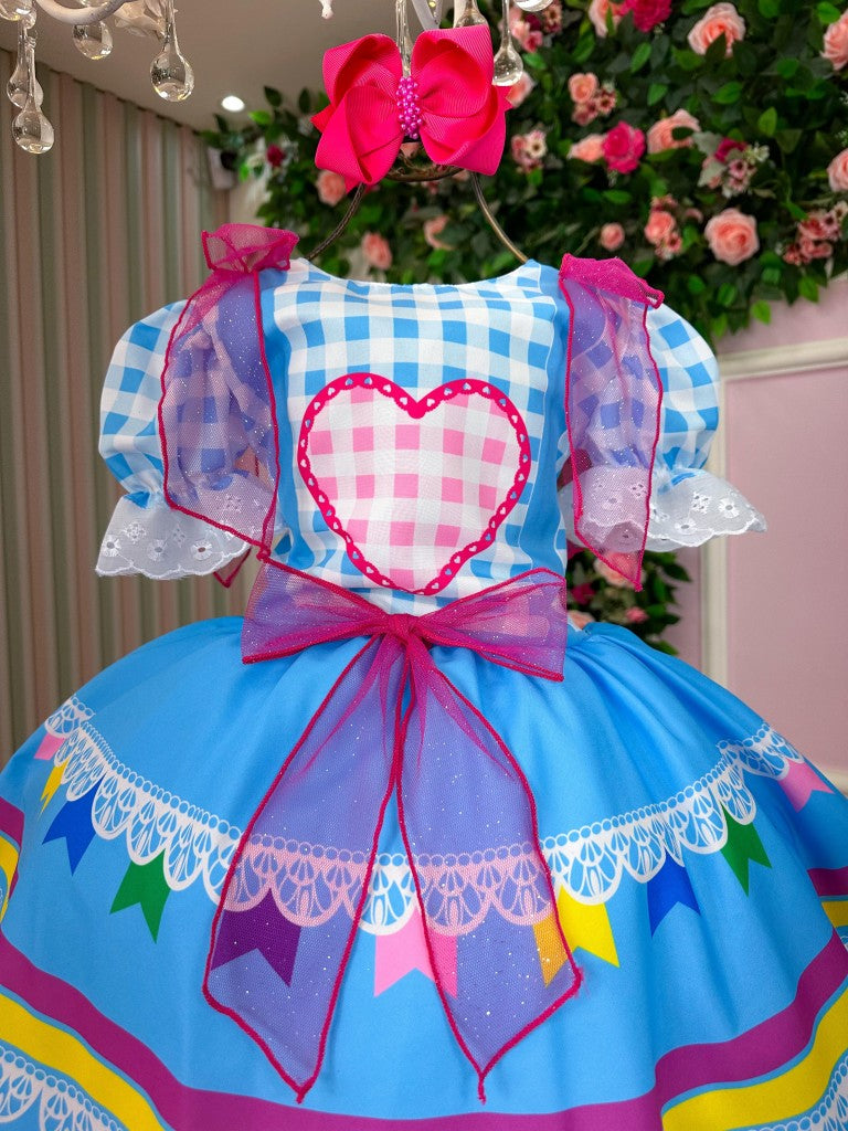 Vestido Marie Junino Luxo Quermesse do Amor Azul - Leveza e Elegância para Meninas | Bebeloo Kids