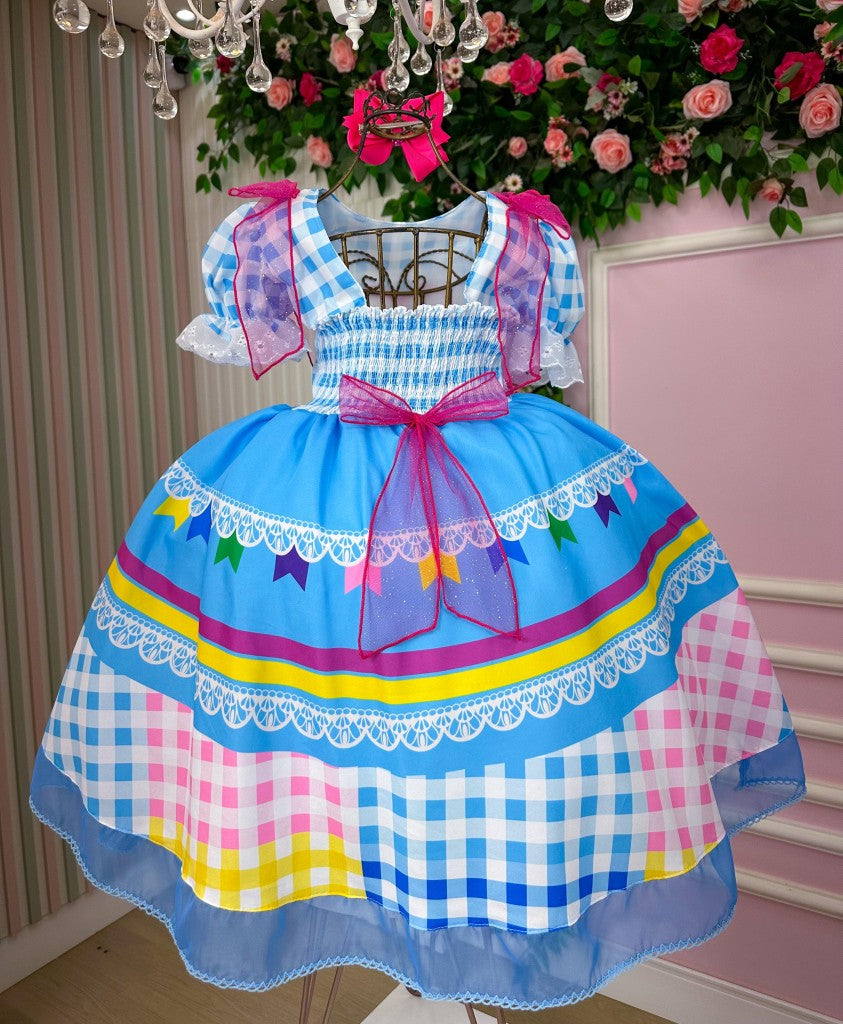 Vestido Marie Junino Luxo Quermesse do Amor Azul - Leveza e Elegância para Meninas | Bebeloo Kids