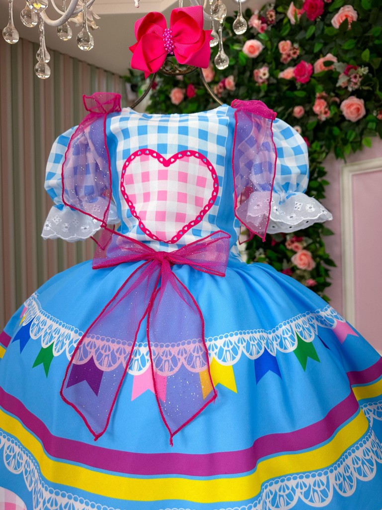 Vestido Marie Junino Luxo Quermesse do Amor Azul - Leveza e Elegância para Meninas | Bebeloo Kids
