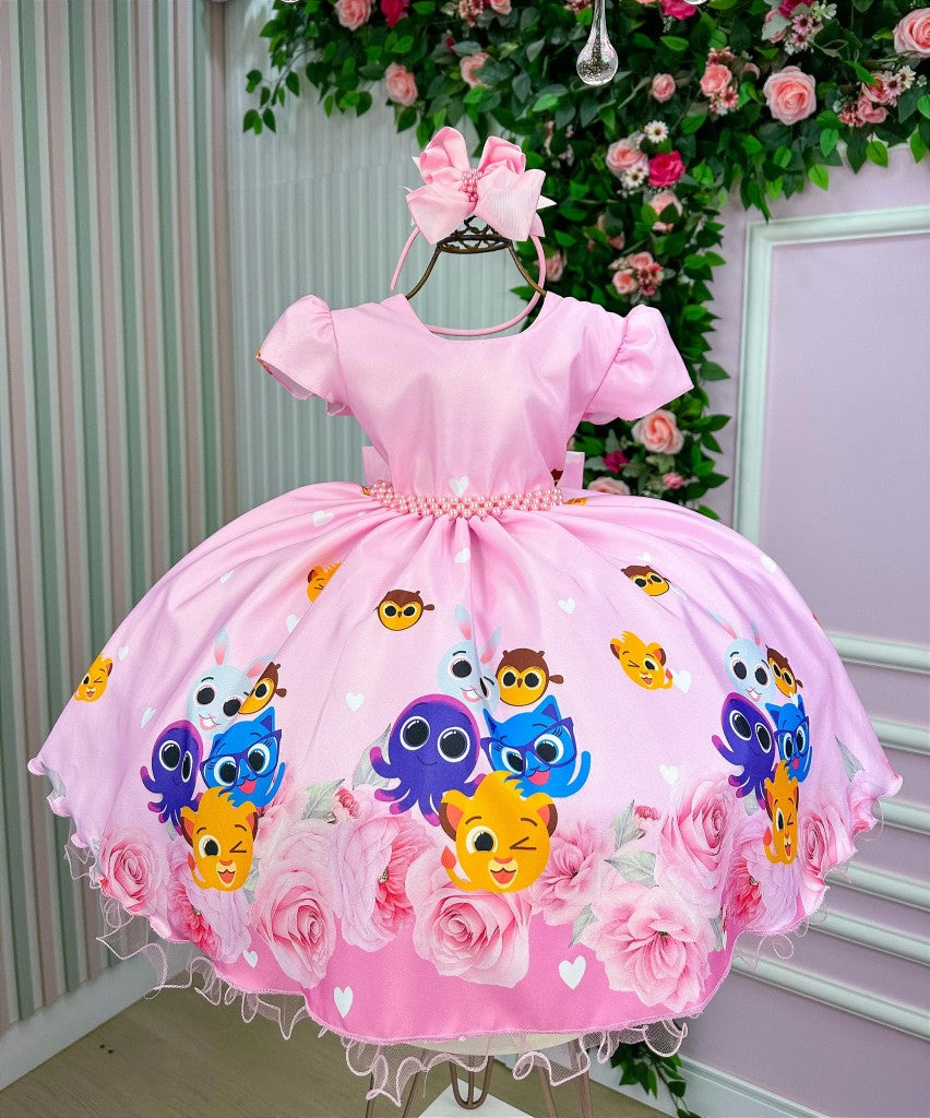 Vestido Temáticos Kids Bolofofos - Bolo Fofos Rosa Bebe - Leveza e Elegância para Meninas | Bebeloo Kids