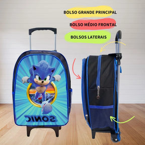 Kit Mochila Rodinhas + Lancheira + Estojo Sonic - Praticidade e Charme para o Dia a Dia | Bebeloo Kids