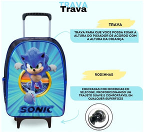 Kit Mochila Rodinhas + Lancheira + Estojo Sonic - Praticidade e Charme para o Dia a Dia | Bebeloo Kids