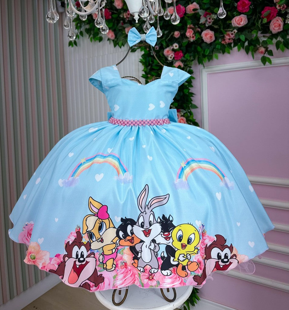 Vestido Ysa Kids Looney Tunes Baby Azul Bebe - Leveza e Elegância para Meninas | Bebeloo Kids