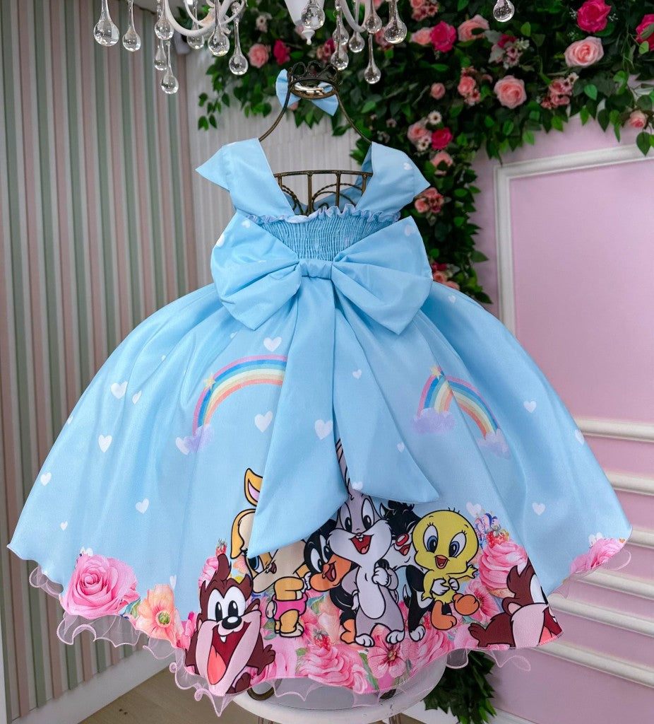 Vestido Ysa Kids Looney Tunes Baby Azul Bebe - Leveza e Elegância para Meninas | Bebeloo Kids
