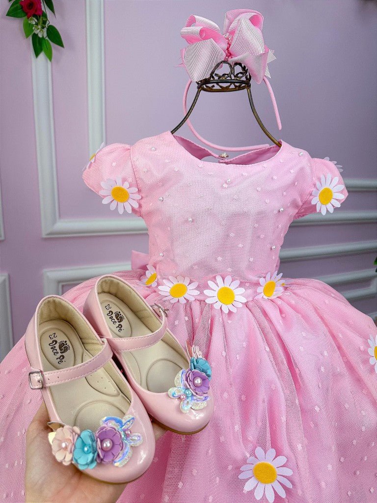 Vestido Marie Jardim Encantado Margaridas Rosa Bebe - Leveza e Elegância para Meninas | Bebeloo Kids