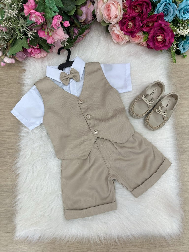 Conjunto Social Miss Cherry Leandro Colete Bege - Estilo Delicado para o Dia a Dia | Bebeloo Kids