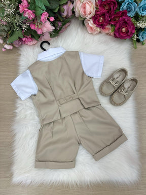 Conjunto Social Miss Cherry Leandro Colete Bege - Estilo Delicado para o Dia a Dia | Bebeloo Kids