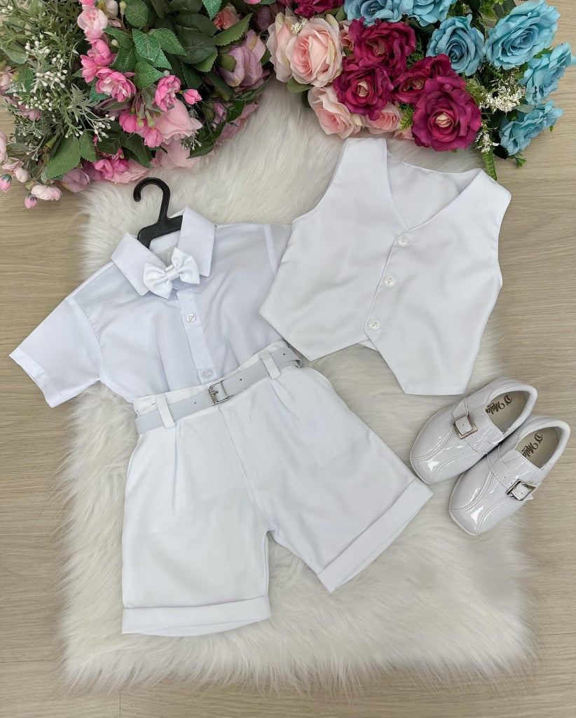 Conjunto Social Miss Cherry Leandro Colete Branco - Estilo Delicado para o Dia a Dia | Bebeloo Kids