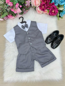 Conjunto Social Miss Cherry Leandro Colete Cinza Grafite - Estilo Delicado para o Dia a Dia | Bebeloo Kids