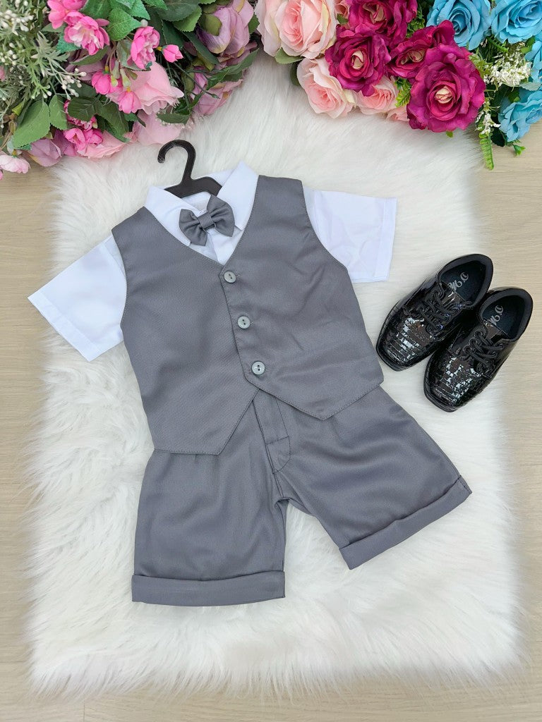 Conjunto Social Miss Cherry Leandro Colete Cinza Grafite - Estilo Delicado para o Dia a Dia | Bebeloo Kids