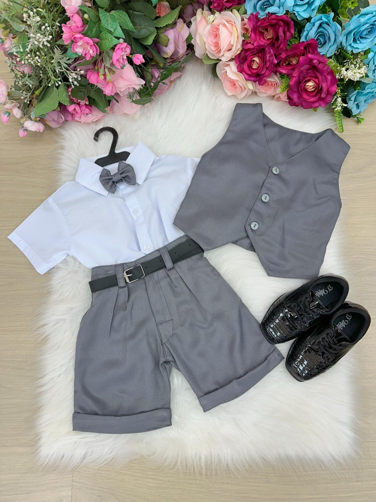 Conjunto Social Miss Cherry Leandro Colete Cinza Grafite - Estilo Delicado para o Dia a Dia | Bebeloo Kids