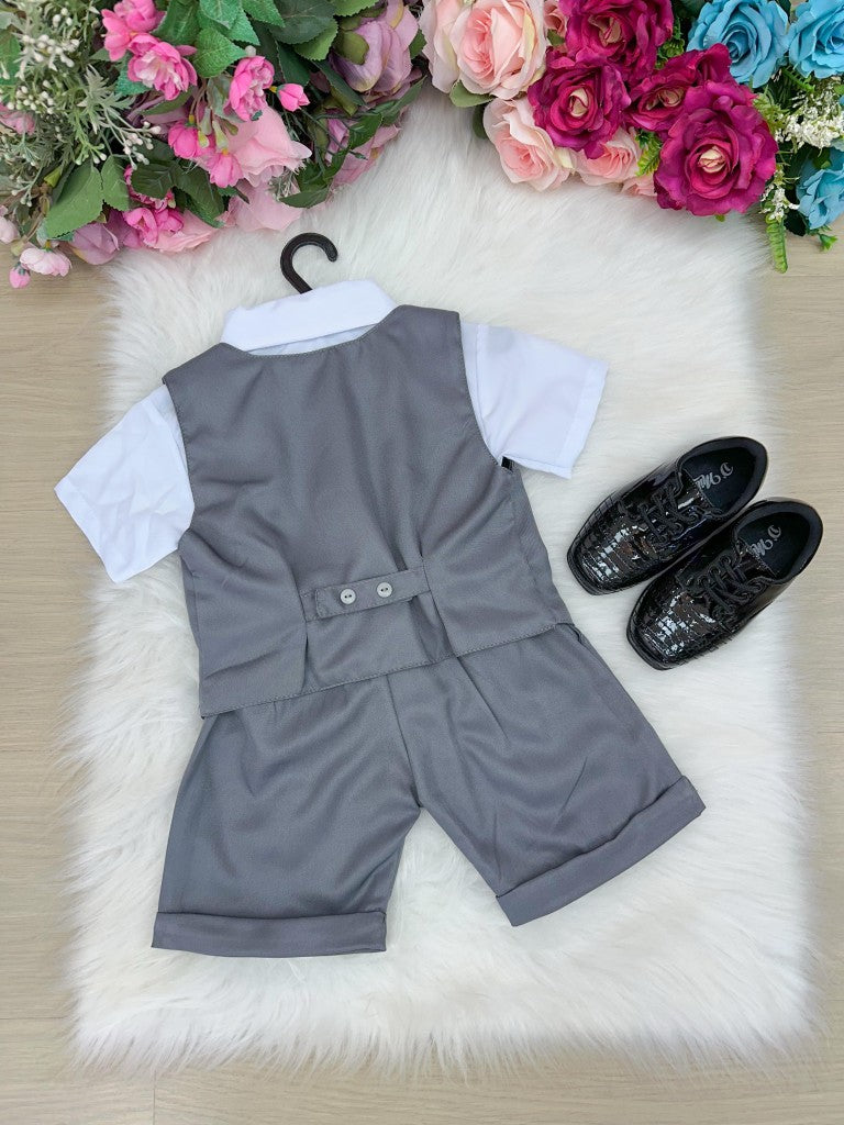 Conjunto Social Miss Cherry Leandro Colete Cinza Grafite - Estilo Delicado para o Dia a Dia | Bebeloo Kids