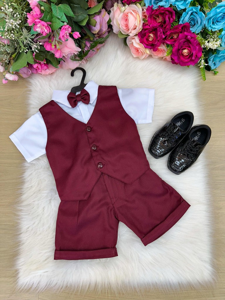 Conjunto Social Miss Cherry Leandro Colete Marsala - Estilo Delicado para o Dia a Dia | Bebeloo Kids