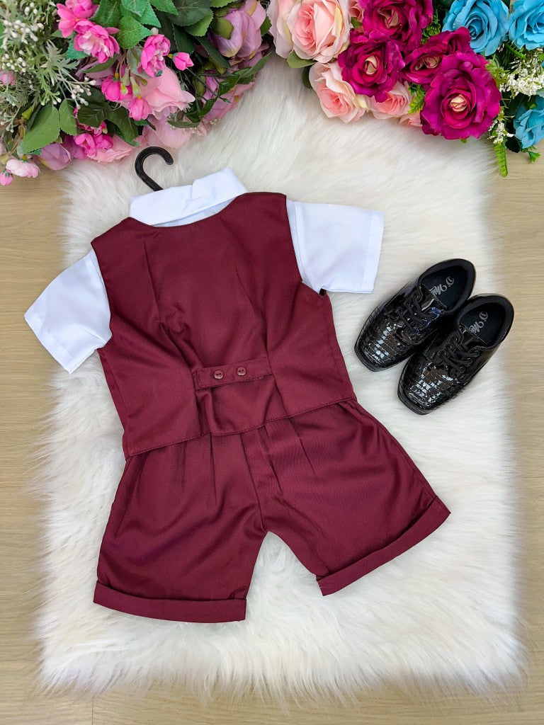 Conjunto Social Miss Cherry Leandro Colete Marsala - Estilo Delicado para o Dia a Dia | Bebeloo Kids