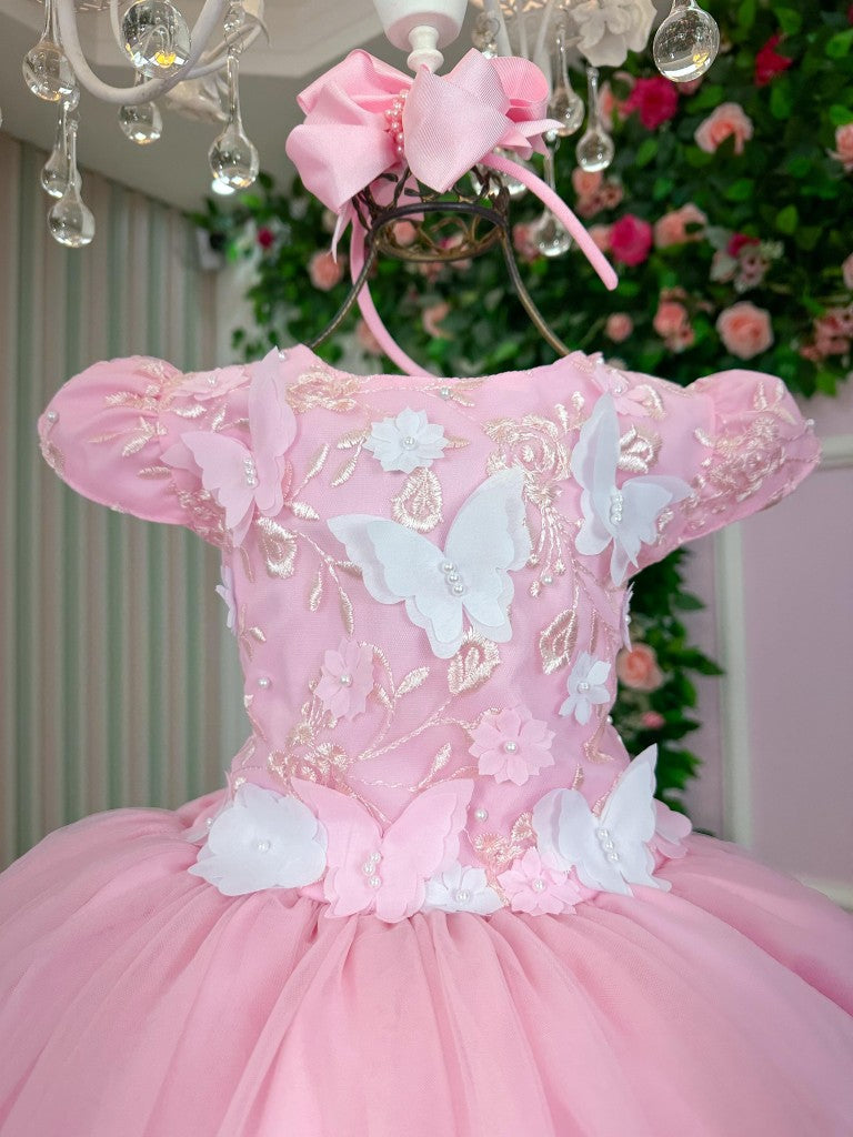 Vestido Marie Jardim Encantado Mel Rosa Bebe (VESTMRKDSJDMENCTROS)
