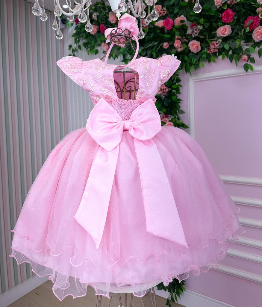 Vestido Marie Jardim Encantado Mel Rosa Bebe (VESTMRKDSJDMENCTROS)