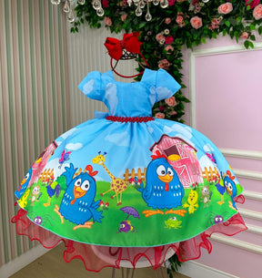 Vestido Infantil Temáticos da Gigi Galinha Pintadinha Azul Modelo 2 - Leveza e Elegância para Meninas | Bebeloo Kids