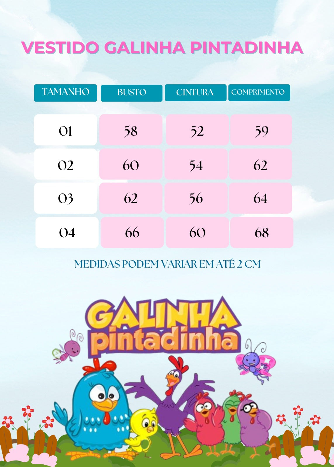 Vestido Infantil Temáticos da Gigi Galinha Pintadinha Azul Modelo 2 - Leveza e Elegância para Meninas | Bebeloo Kids