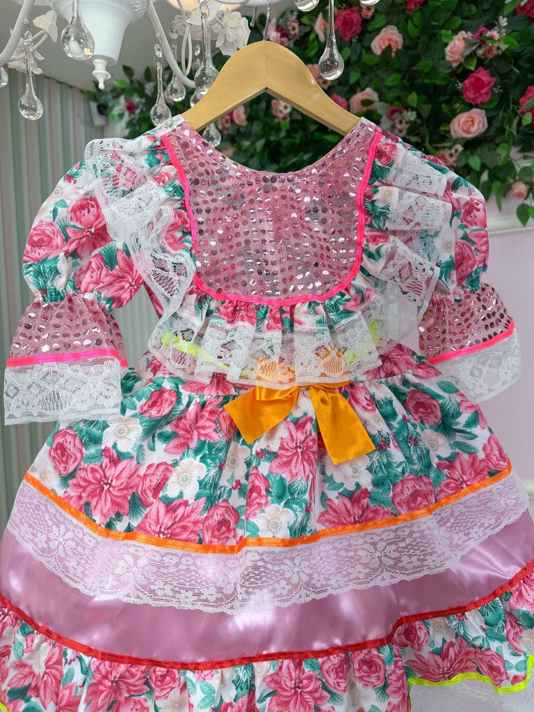 Vestido Junino Bell Luxo Arraia do Brilho Rosa Bebe - Leveza e Elegância para Meninas | Bebeloo Kids