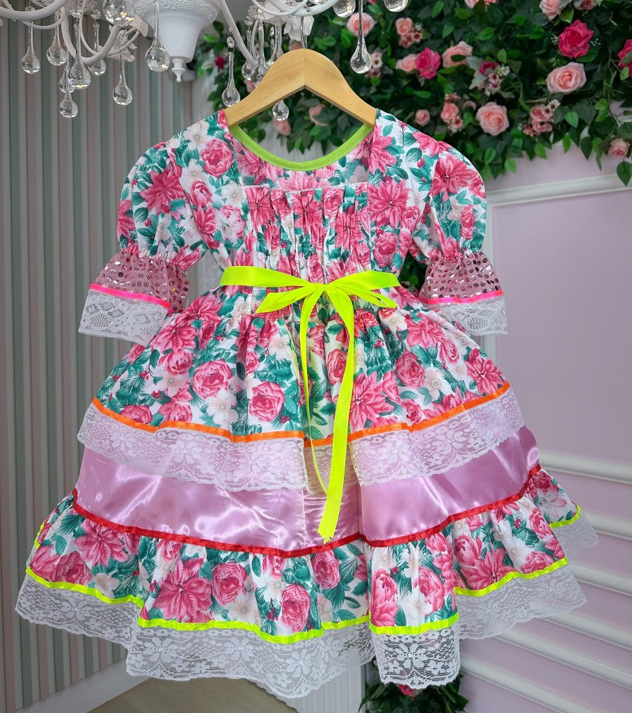 Vestido Junino Bell Luxo Arraia do Brilho Rosa Bebe - Leveza e Elegância para Meninas | Bebeloo Kids