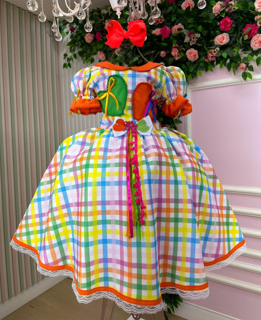 Vestido Marie Junino Luxo Dois Corações Laranja - Leveza e Elegância para Meninas | Bebeloo Kids