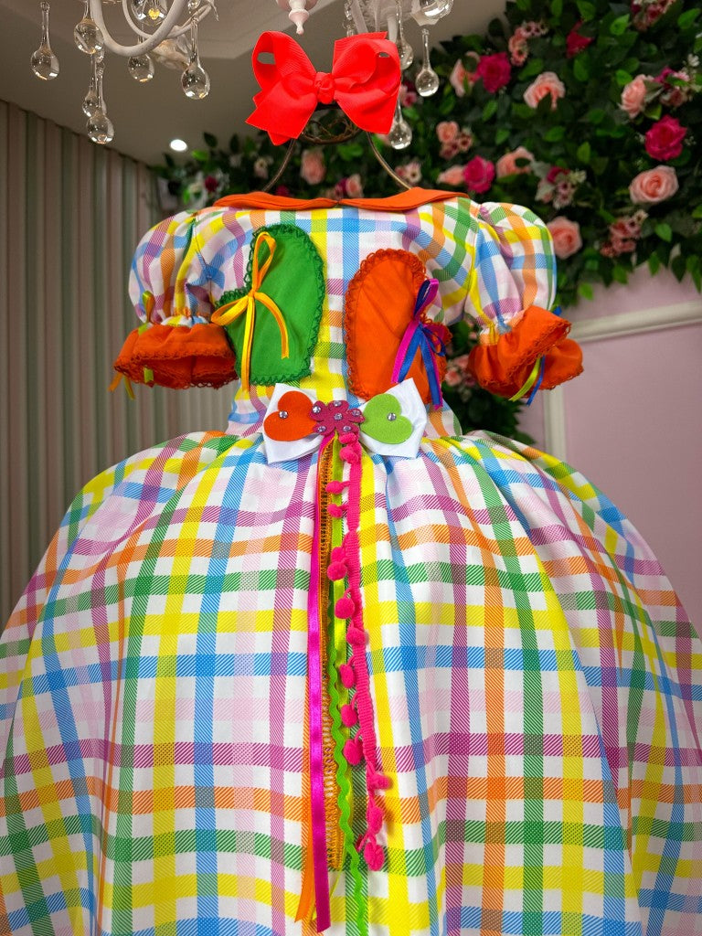 Vestido Marie Junino Luxo Dois Corações Laranja - Leveza e Elegância para Meninas | Bebeloo Kids